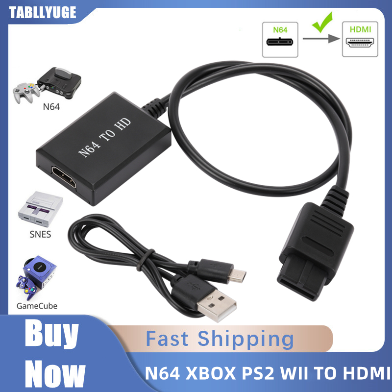 Gaming Console Box - PS2,HD,n64,HDMI互換ケーブル付きコンソール,1080p,HDMIケーブル,Nintendo Switch用プラグ,64からHDMI,コンバーチブル