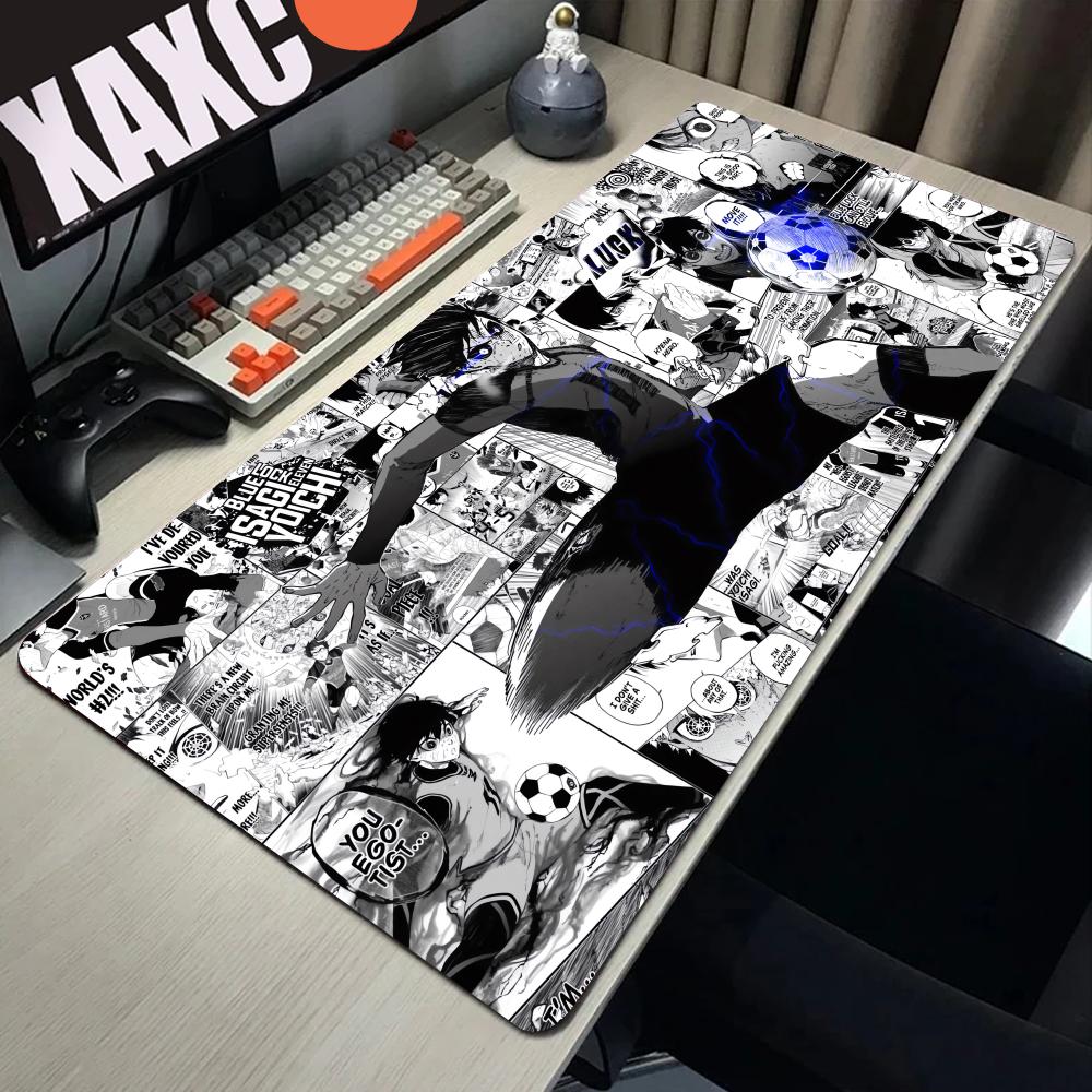 Gaming Console Portable Pc - 黒と白のアニメマウスパッドPC XXLゲーマーキャビネットマウスパッドキーボードラグラップトップブルーロックナギ征士郎デスクマットソフトカーペット