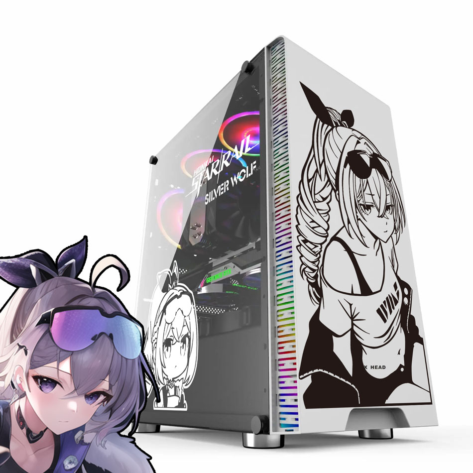 Console Gaming Pc Case - シルバーウルフアニメステッカー PCケース用、スターレイル漫画装飾ビニールデカール Atxゲーミングコンピューターシャーシスキン用、防水